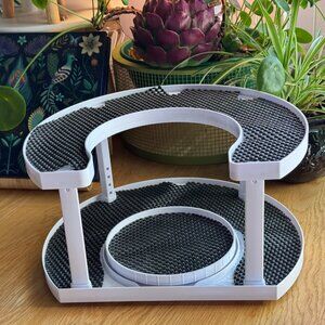 Two-Tiered D-Shaped Dual-Spin Lazy-Susan Spinning Organizer, White